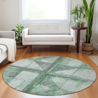 Piper Looms Chantille Geometric ACN1876 Green Machine Washable Area Rug Round Lifestyle Image Feature