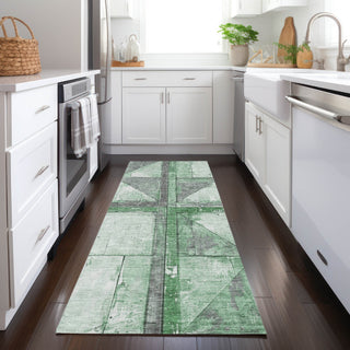 Piper Looms Chantille Geometric ACN1876 Green Machine Washable Area Rug Runner Lifestyle Image Feature