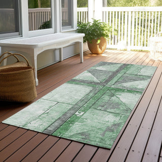 Piper Looms Chantille Geometric ACN1876 Green Machine Washable Area Rug Runner Outdoor Lifestyle Image Feature