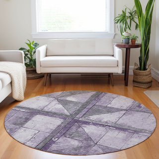 Piper Looms Chantille Geometric ACN1876 Purple Machine Washable Area Rug Round Lifestyle Image Feature