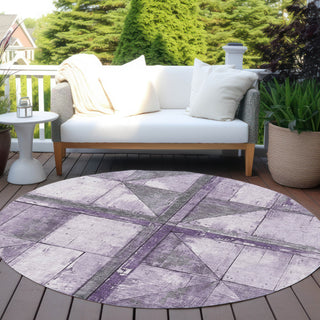 Piper Looms Chantille Geometric ACN1876 Purple Machine Washable Area Rug Round Outdoor Lifestyle Image Feature