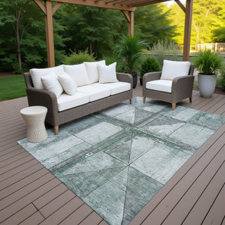 Piper Looms Chantille Geometric ACN1876 Sage Machine Washable Area Rug Outdoor Lifestyle Image Feature