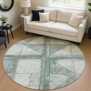 Piper Looms Chantille Geometric ACN1876 Sage Machine Washable Area Rug Round Lifestyle Image Feature