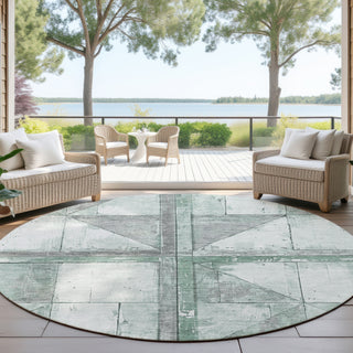 Piper Looms Chantille Geometric ACN1876 Sage Machine Washable Area Rug Round Outdoor Lifestyle Image Feature