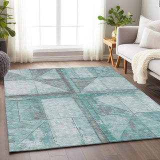 Piper Looms Chantille Geometric ACN1876 Teal Machine Washable Area Rug Lifestyle Image Feature
