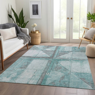 Piper Looms Chantille Geometric ACN1876 Teal Machine Washable Area Rug Lifestyle Image Feature