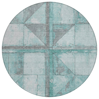 Piper Looms Chantille Geometric ACN1876 Teal Machine Washable Area Rug Round Main Image