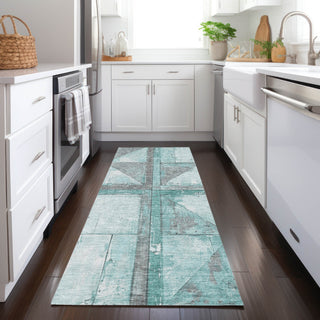 Piper Looms Chantille Geometric ACN1876 Teal Machine Washable Area Rug Runner Lifestyle Image Feature