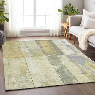Piper Looms Chantille Geometric ACN1877 Gold Machine Washable Area Rug Lifestyle Image Feature