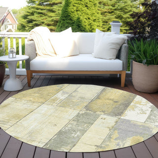Piper Looms Chantille Geometric ACN1877 Gold Machine Washable Area Rug Round Outdoor Lifestyle Image Feature