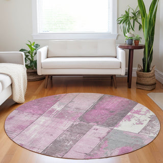 Piper Looms Chantille Geometric ACN1877 Pink Machine Washable Area Rug Round Lifestyle Image Feature