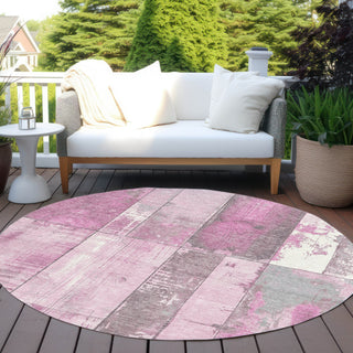 Piper Looms Chantille Geometric ACN1877 Pink Machine Washable Area Rug Round Outdoor Lifestyle Image Feature