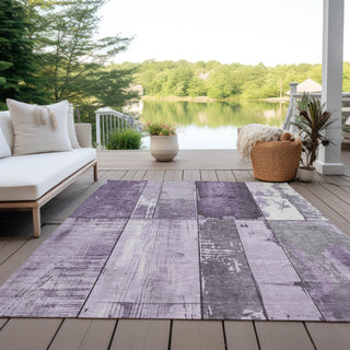 Piper Looms Chantille Geometric ACN1877 Purple Machine Washable Area Rug Outdoor Lifestyle Image Feature