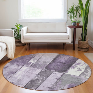 Piper Looms Chantille Geometric ACN1877 Purple Machine Washable Area Rug Round Lifestyle Image Feature