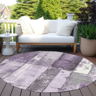 Piper Looms Chantille Geometric ACN1877 Purple Machine Washable Area Rug Round Outdoor Lifestyle Image Feature