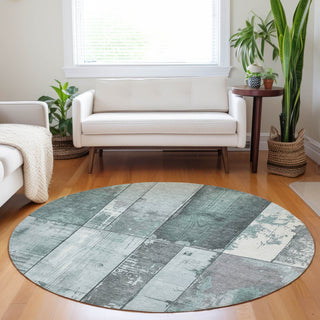 Piper Looms Chantille Geometric ACN1877 Seafoam Machine Washable Area Rug Round Lifestyle Image Feature