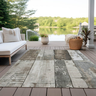 Piper Looms Chantille Geometric ACN1877 Taupe Machine Washable Area Rug Outdoor Lifestyle Image Feature