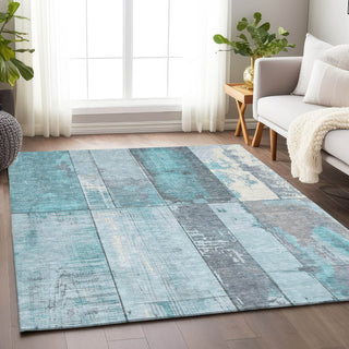 Piper Looms Chantille Geometric ACN1877 Teal Machine Washable Area Rug Lifestyle Image Feature