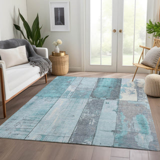 Piper Looms Chantille Geometric ACN1877 Teal Machine Washable Area Rug Lifestyle Image Feature