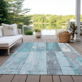 Piper Looms Chantille Geometric ACN1877 Teal Machine Washable Area Rug Outdoor Lifestyle Image Feature