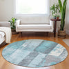Piper Looms Chantille Geometric ACN1877 Teal Machine Washable Area Rug Round Lifestyle Image Feature
