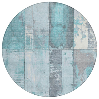 Piper Looms Chantille Geometric ACN1877 Teal Machine Washable Area Rug Round Main Image