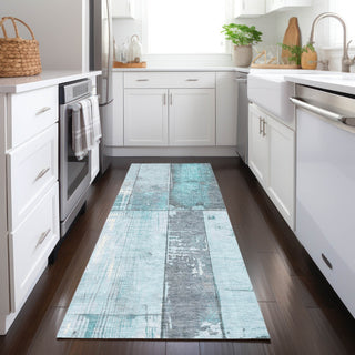 Piper Looms Chantille Geometric ACN1877 Teal Machine Washable Area Rug Runner Lifestyle Image Feature