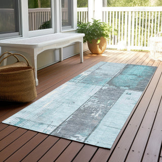 Piper Looms Chantille Geometric ACN1877 Teal Machine Washable Area Rug Runner Outdoor Lifestyle Image Feature