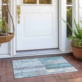 Piper Looms Chantille Geometric ACN1877 Teal Machine Washable Area Rug Scatter Outdoor Lifestyle Image Feature