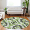 Piper Looms Chantille Aztec ACN1878 Aloe Machine Washable Area Rug Round Lifestyle Image Feature