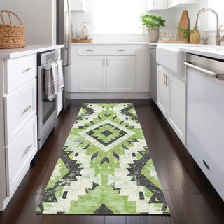 Piper Looms Chantille Aztec ACN1878 Aloe Machine Washable Area Rug Runner Lifestyle Image Feature
