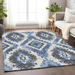 Piper Looms Chantille Aztec ACN1878 Blue Machine Washable Area Rug Lifestyle Image Feature