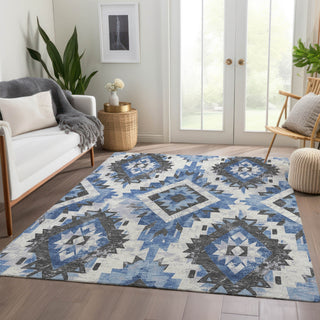Piper Looms Chantille Aztec ACN1878 Blue Machine Washable Area Rug Lifestyle Image Feature