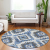 Piper Looms Chantille Aztec ACN1878 Blue Machine Washable Area Rug Round Lifestyle Image Feature