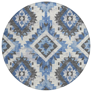 Piper Looms Chantille Aztec ACN1878 Blue Machine Washable Area Rug Round Main Image