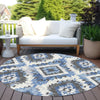 Piper Looms Chantille Aztec ACN1878 Blue Machine Washable Area Rug Round Outdoor Lifestyle Image Feature