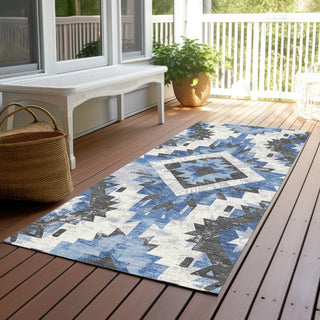 Piper Looms Chantille Aztec ACN1878 Blue Machine Washable Area Rug Runner Outdoor Lifestyle Image Feature