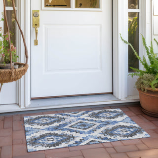 Piper Looms Chantille Aztec ACN1878 Blue Machine Washable Area Rug Scatter Outdoor Lifestyle Image Feature