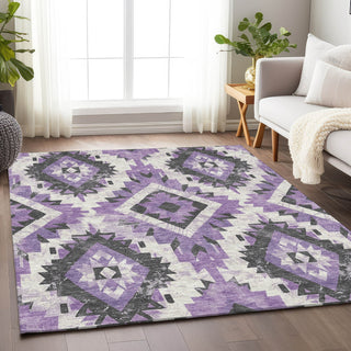 Piper Looms Chantille Aztec ACN1878 Purple Machine Washable Area Rug Lifestyle Image Feature