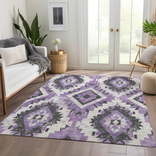 Piper Looms Chantille Aztec ACN1878 Purple Machine Washable Area Rug Lifestyle Image Feature