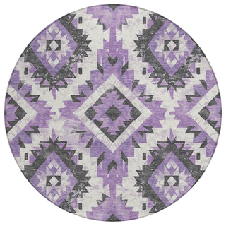 Piper Looms Chantille Aztec ACN1878 Purple Machine Washable Area Rug Round Main Image