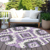 Piper Looms Chantille Aztec ACN1878 Purple Machine Washable Area Rug Round Outdoor Lifestyle Image Feature