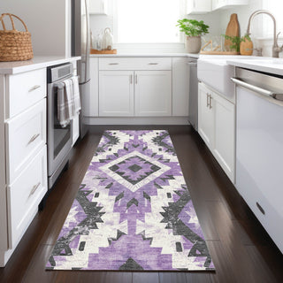 Piper Looms Chantille Aztec ACN1878 Purple Machine Washable Area Rug Runner Lifestyle Image Feature