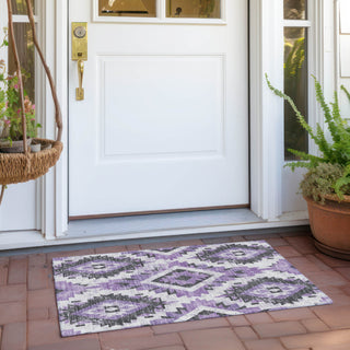 Piper Looms Chantille Aztec ACN1878 Purple Machine Washable Area Rug Scatter Outdoor Lifestyle Image Feature
