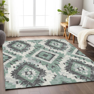 Piper Looms Chantille Aztec ACN1878 Seafoam Machine Washable Area Rug Lifestyle Image Feature