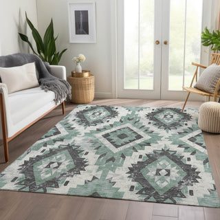 Piper Looms Chantille Aztec ACN1878 Seafoam Machine Washable Area Rug Lifestyle Image Feature