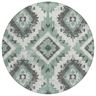 Piper Looms Chantille Aztec ACN1878 Seafoam Machine Washable Area Rug Round Main Image