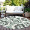 Piper Looms Chantille Aztec ACN1878 Seafoam Machine Washable Area Rug Round Outdoor Lifestyle Image Feature