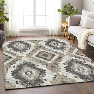 Piper Looms Chantille Aztec ACN1878 Taupe Machine Washable Area Rug Lifestyle Image Feature