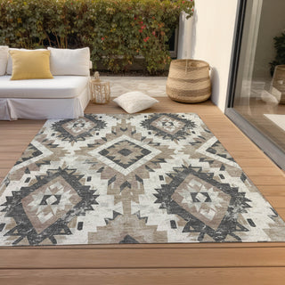 Piper Looms Chantille Aztec ACN1878 Taupe Machine Washable Area Rug Outdoor Lifestyle Image Feature